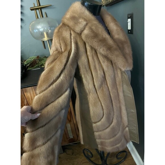 Vintage light brown Mink & Leather Coat Jacket Genuine Fur sz M - Picture 3 of 12
